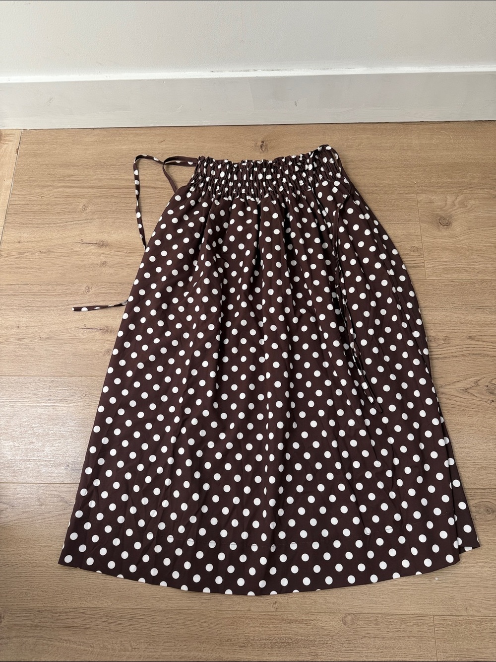 Brown and White Polka Dot Midi Skirt